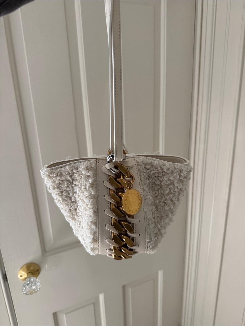 Stella McCartney Cream Bouclé Shoulder Bag with Gold Chain